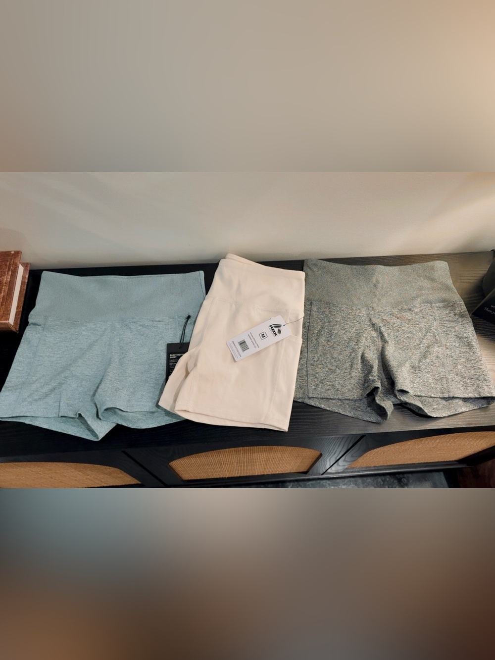 RBX Women's biker shorts set of 3 - Cream and Heathered Sage green & grey all M